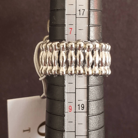 Silvertone Modernist Ring with Faux Abalone and Stretch Band NWT - Picture 3 of 6